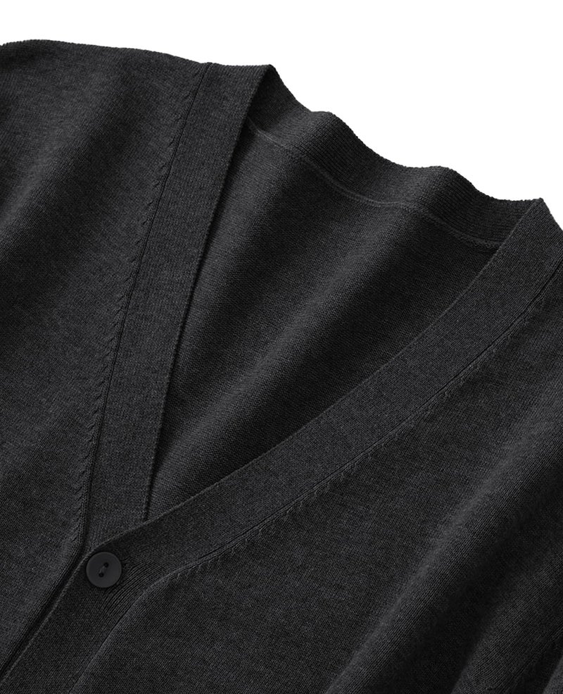 QUALFORT Men's Cardigan 100% Cotton Sweater V-Neck Button Down Knitted Outerwear with Pockets Fashion 2026 Grey Large - Image 5